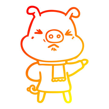 recommend clip art: warm gradient line drawing cartoon angry pig