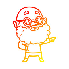 warm gradient line drawing cartoon curious man with beard and glasses