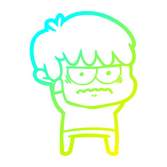 cold gradient line drawing annoyed cartoon boy