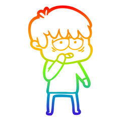 Fototapeta premium rainbow gradient line drawing cartoon exhausted boy