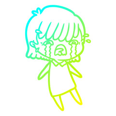 cold gradient line drawing cartoon girl crying