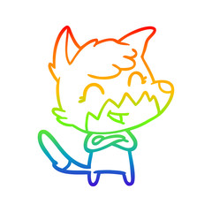 rainbow gradient line drawing happy cartoon fox