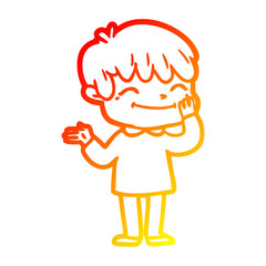 warm gradient line drawing cartoon happy boy