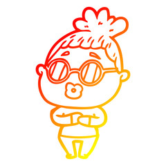 warm gradient line drawing cartoon woman wearing spectacles