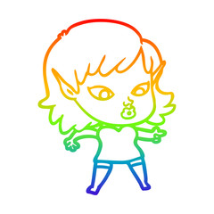 rainbow gradient line drawing pretty cartoon elf girl