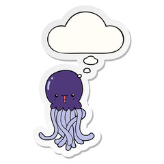 cartoon jellyfish and thought bubble as a printed sticker