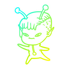 cold gradient line drawing cute cartoon alien girl