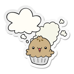 cute cartoon pie and thought bubble as a printed sticker