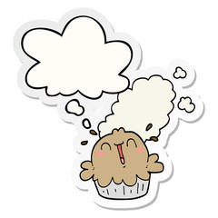 cute cartoon pie and thought bubble as a printed sticker