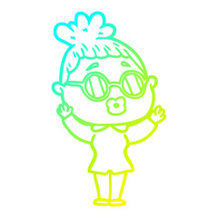 cold gradient line drawing cartoon woman wearing spectacles