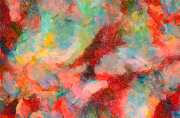 Creative art pattern in warm fun colors, design background painting in oil imitation. Colorful wallpaper and backdrop adapted for print products in best quality. Brush strokes and paint splashes. 