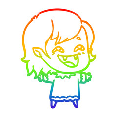rainbow gradient line drawing cartoon laughing vampire girl