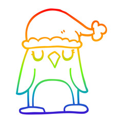 rainbow gradient line drawing cartoon christmas penguin