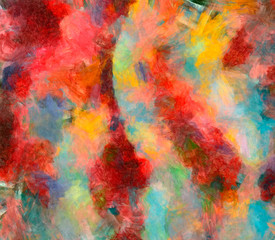 Creative art pattern in warm fun colors, design background painting in oil imitation. Colorful wallpaper and backdrop adapted for print products in best quality. Brush strokes and paint splashes. 