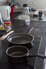 A messy kitchen countertop, a real modern life