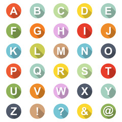 Vector set of flat modern style icons of alphabet letters isolated on white background, colorful font for your design