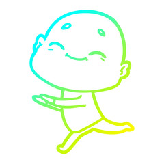 cold gradient line drawing happy cartoon bald man