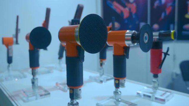 New pneumatic grinding tools for working in auto service is presented for review at the exhibition. Shot in motion