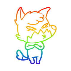 rainbow gradient line drawing clever cartoon fox