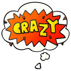 cartoon word crazy and thought bubble in smooth gradient style