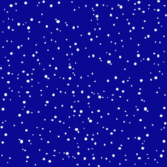 Vector flat graphic style illustration of dense snowfall seamless pattern on dark blue background