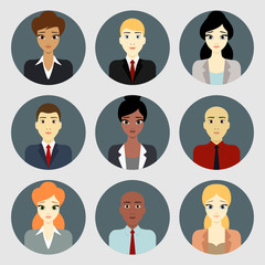 Vector high quality illustration set of young business people team avatars isolated on white background