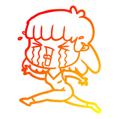 warm gradient line drawing cartoon woman in tears
