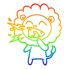 rainbow gradient line drawing cartoon roaring lion
