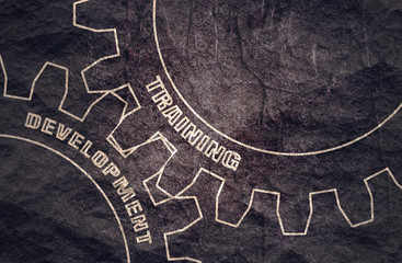 Training and Development text on the Mechanism of Gears. Communication Concept in Industrial Design. Modern brochure design template