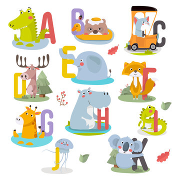 Cute Animal alphabet Vector illustration