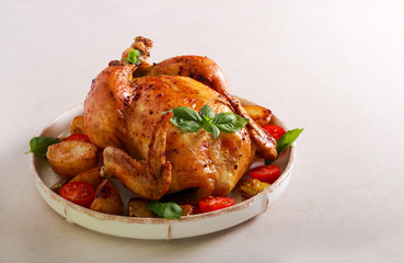 Roast whole chicken with vegetables