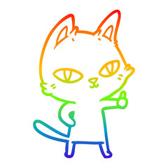 rainbow gradient line drawing cartoon cat staring