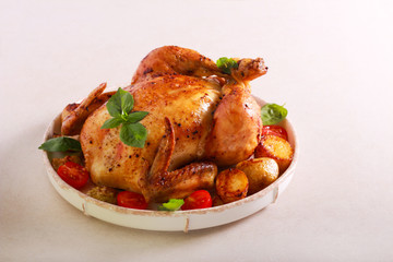 Roast whole chicken with vegetables