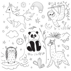 Set of animals doodle isolated on white background © mariaaverburg