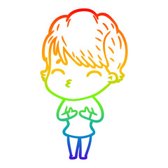 rainbow gradient line drawing cartoon woman thinking