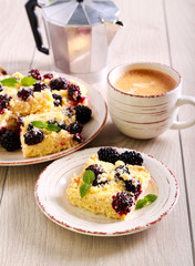 Blackberry and coconut crumble slices