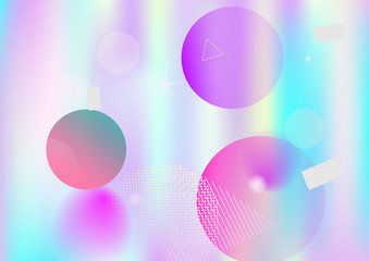 Holographic simple memphis vector background. Gradient unicorn horizontal color overlay. Minimal corporate identity geometric holograph pattern. Chaotic trendy bauhaus funky falling memphis layout.