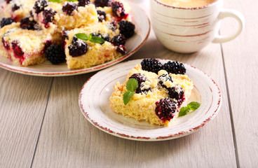 Blackberry and coconut crumble slices