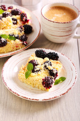 Blackberry and coconut crumble slices