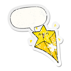 cartoon shooting star and speech bubble distressed sticker