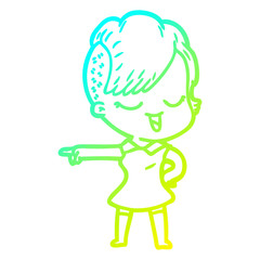cold gradient line drawing happy cartoon girl