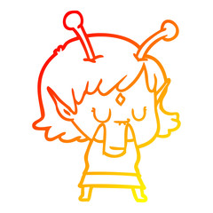 warm gradient line drawing cartoon alien girl