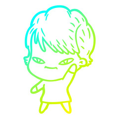 cold gradient line drawing cartoon happy woman