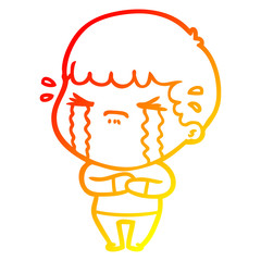 warm gradient line drawing cartoon man crying