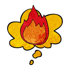 cartoon fire and thought bubble in grunge texture pattern style