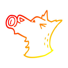 warm gradient line drawing cartoon howling dog