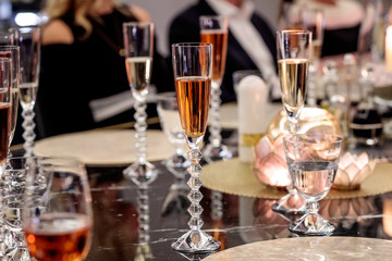 glass of champaign on festive table