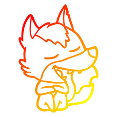 warm gradient line drawing cartoon wolf sitting laughing