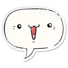 cute cartoon face and speech bubble distressed sticker