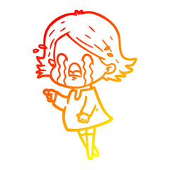 Fototapeta premium warm gradient line drawing cartoon woman crying